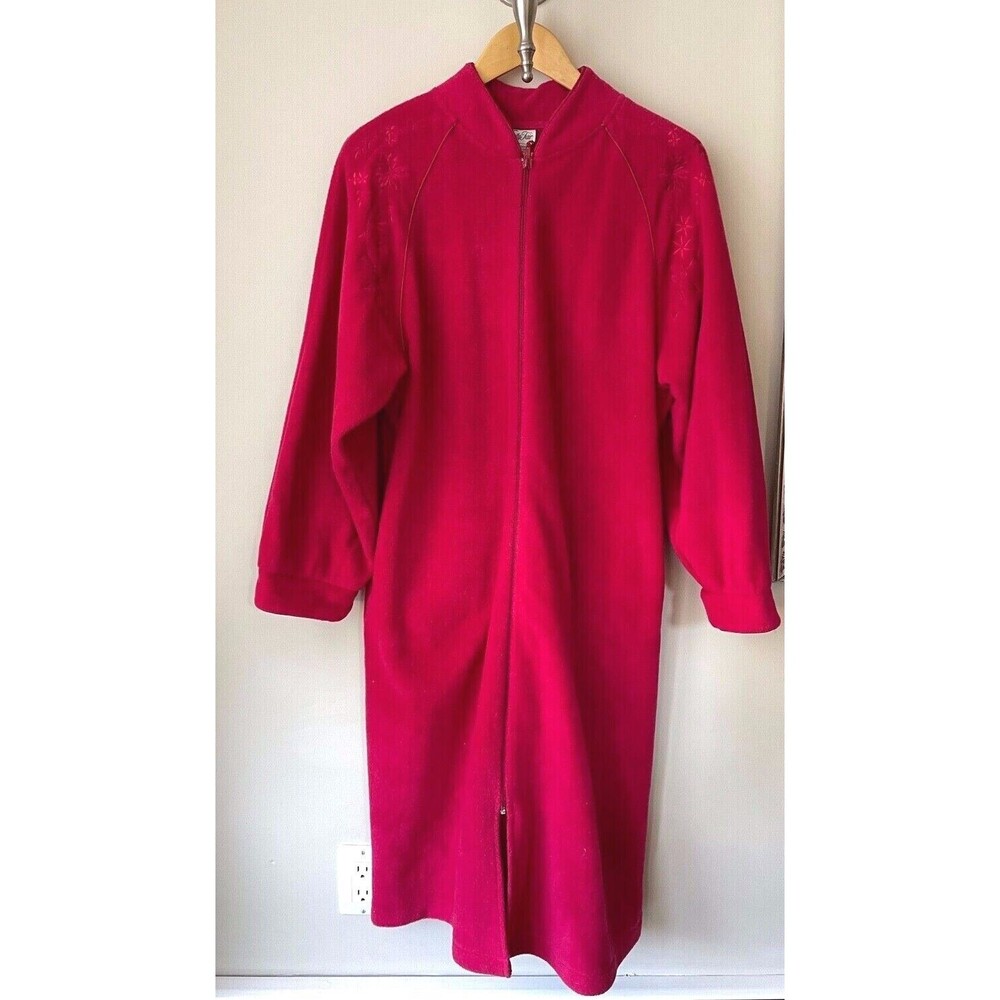 Vintage Vanity Fair House Coat Thick Red Robe Size M Fleece Full Length Full Zip